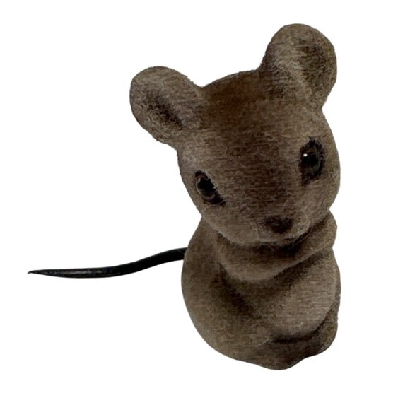 Flocked Mouse Figurine Brown Miniature Collectible 1.5" Realistic Eyes Cute Vtg - Picture 1 of 6